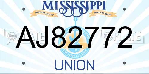 AJ82772 Mississippi License Plate