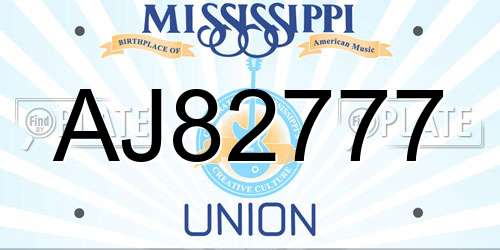 AJ82777 Mississippi License Plate