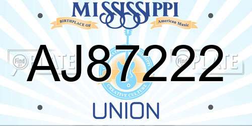 AJ87222 Mississippi License Plate
