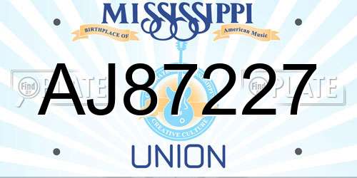 AJ87227 Mississippi License Plate