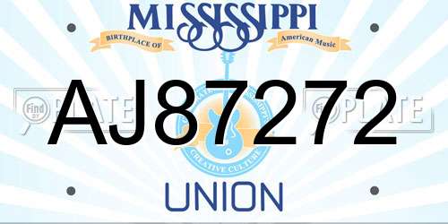AJ87272 Mississippi License Plate