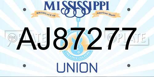 AJ87277 Mississippi License Plate
