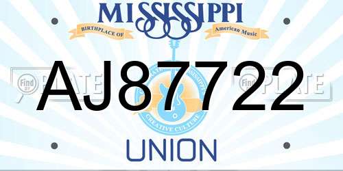 AJ87722 Mississippi License Plate