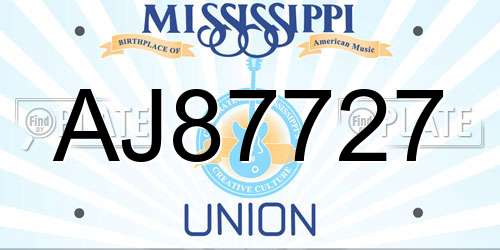 AJ87727 Mississippi License Plate