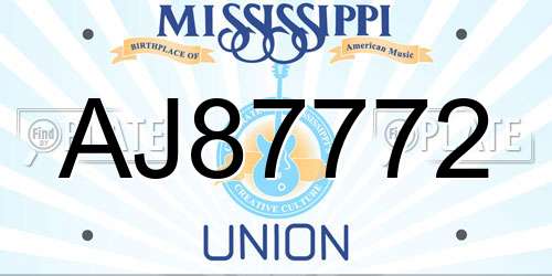 AJ87772 Mississippi License Plate
