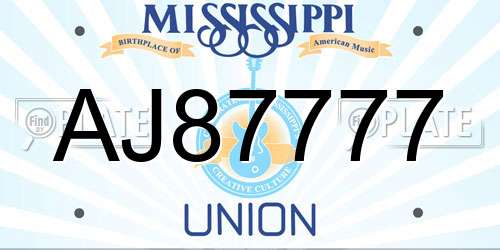 AJ87777 Mississippi License Plate