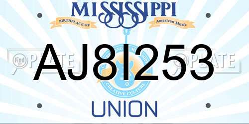 AJ8I253 Mississippi License Plate