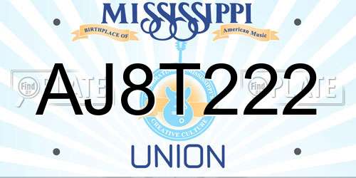 AJ8T222 Mississippi License Plate
