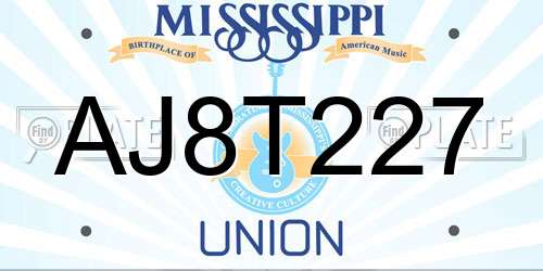 AJ8T227 Mississippi License Plate