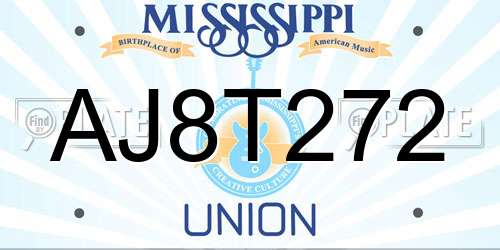 AJ8T272 Mississippi License Plate