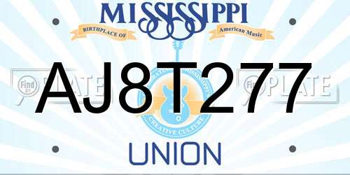 AJ8T277 Mississippi License Plate