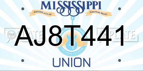 AJ8T441 Mississippi License Plate