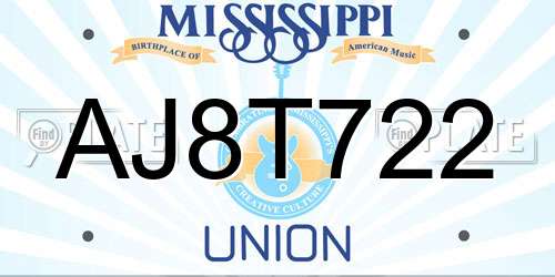 AJ8T722 Mississippi License Plate