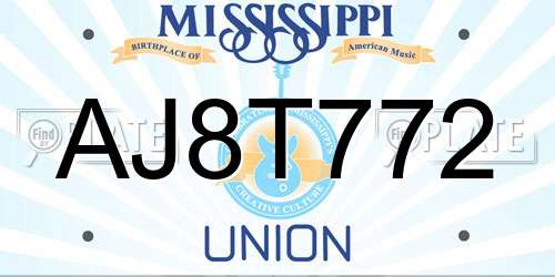 AJ8T772 Mississippi License Plate
