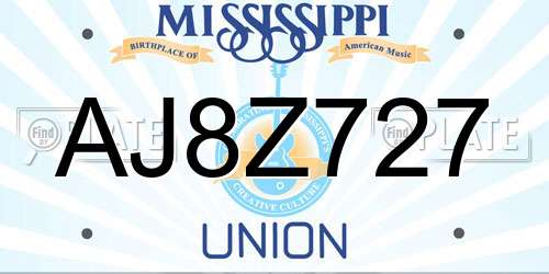 AJ8Z727 Mississippi License Plate