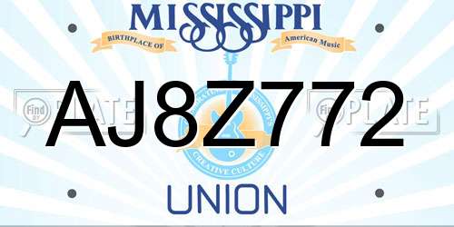 AJ8Z772 Mississippi License Plate