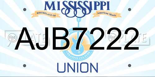 AJB7222 Mississippi License Plate