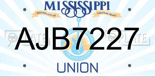AJB7227 Mississippi License Plate