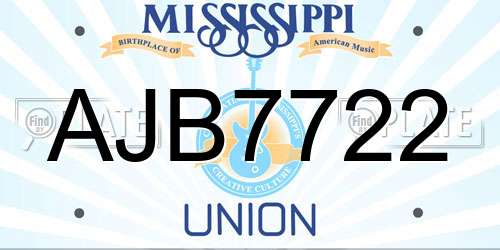 AJB7722 Mississippi License Plate