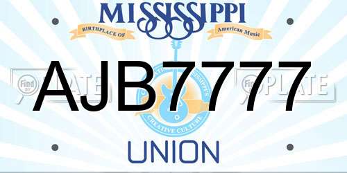 AJB7777 Mississippi License Plate