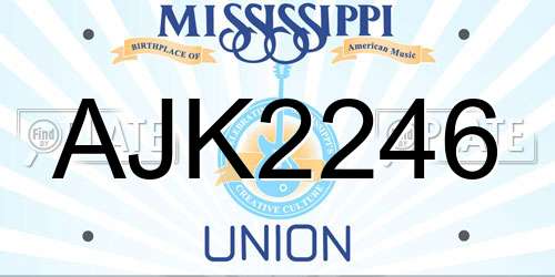 AJK2246 Mississippi License Plate