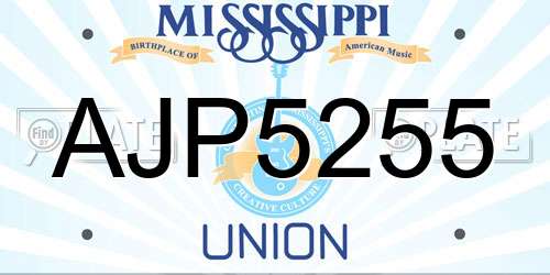 AJP5255 Mississippi License Plate