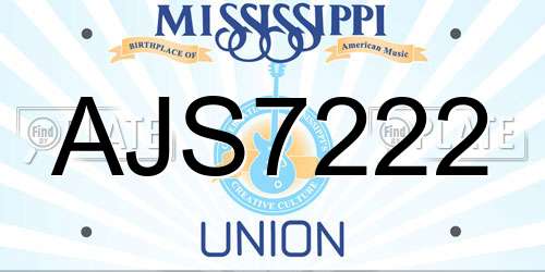 AJS7222 Mississippi License Plate