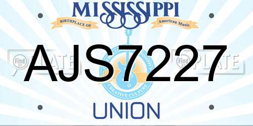 AJS7227 Mississippi License Plate