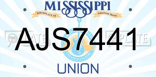 AJS7441 Mississippi License Plate