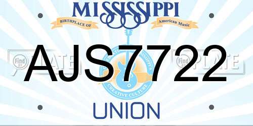 AJS7722 Mississippi License Plate