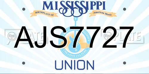 AJS7727 Mississippi License Plate