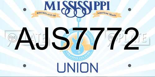 AJS7772 Mississippi License Plate