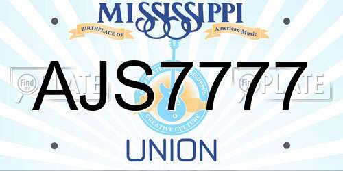 AJS7777 Mississippi License Plate