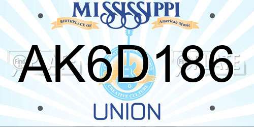 AK6D186 Mississippi License Plate