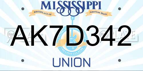 AK7D342 Mississippi License Plate