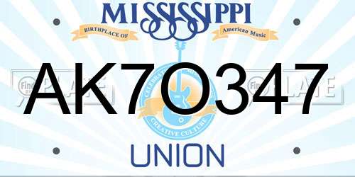 AK7O347 Mississippi License Plate