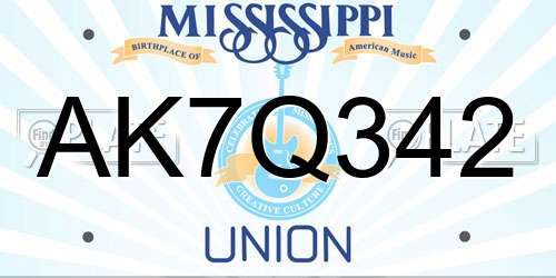 AK7Q342 Mississippi License Plate
