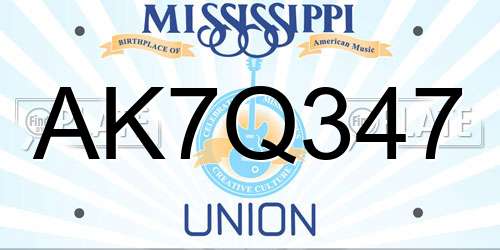 AK7Q347 Mississippi License Plate