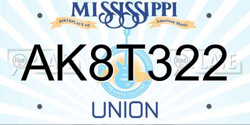AK8T322 Mississippi License Plate
