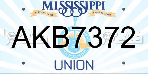AKB7372 Mississippi License Plate