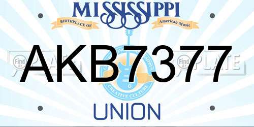 AKB7377 Mississippi License Plate