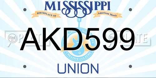 AKD599 Mississippi License Plate