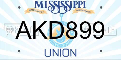 AKD899 Mississippi License Plate