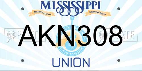 AKN308 Mississippi License Plate