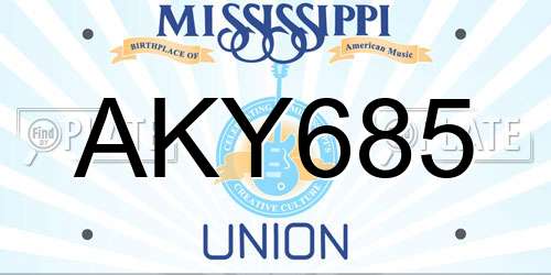 AKY685 Mississippi License Plate