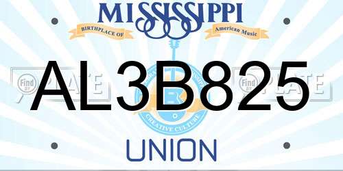 AL3B825 Mississippi License Plate