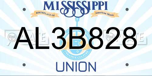 AL3B828 Mississippi License Plate