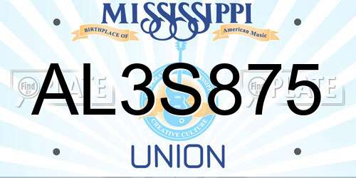 AL3S875 Mississippi License Plate
