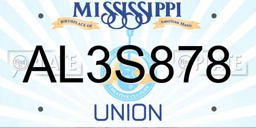 AL3S878 Mississippi License Plate