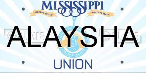 ALAYSHA Mississippi License Plate